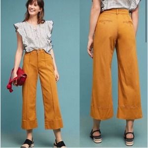 Chino By Anthropologie Cropped Wide-Leg Pintuck Chino Pants Women’s Size 6